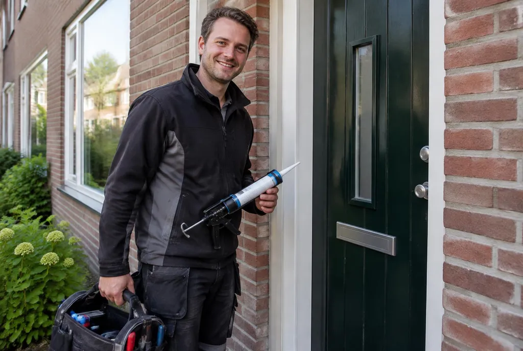 Vakman van Kitbedrijf Zaandam bij de voordeur van een woning